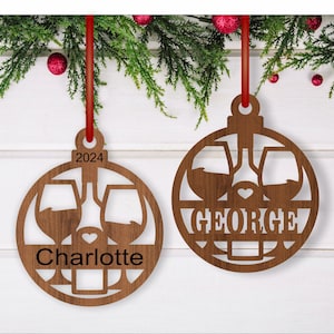 Wine Lovers Christmas Ornament SVG Laser Cut Template (Digital Download)