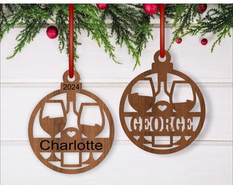 Wine Lovers Christmas Ornament SVG Laser Cut Template (Digital Download)