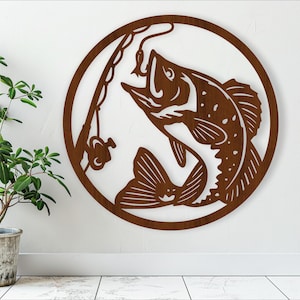 Letrero de pared para pesca de lubina, archivo SVG vectorial ai, cdr, dxf, descarga instantánea, diseño digital, corte láser, arte de pared DIY