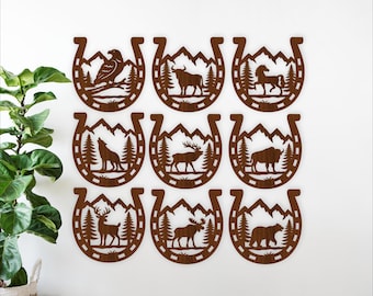 Western Horseshoe Animal SVG Bundle, Wildlife Laser Cut Files, Cabin Wall Art (Digital Download)