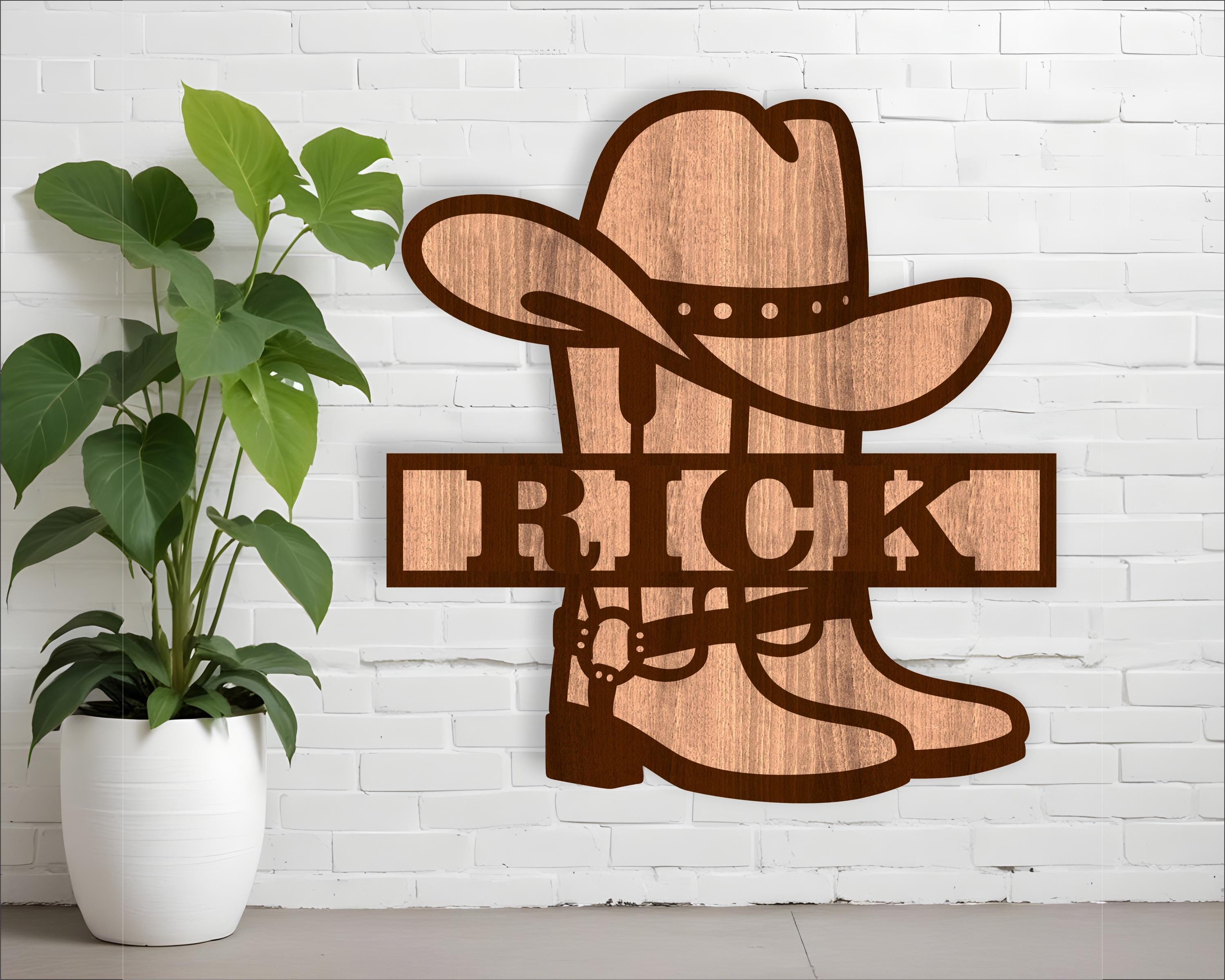 Cowboy Hat and Boot Name Sign SVG Laser Cut Template (digital