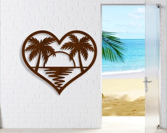 Sunset Beach Heart Wall Art SVG: Laser Cut File (Digital Download