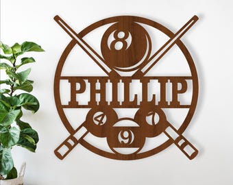 Billiards Name Sign Laser Cut File: Personalized Pool Decor (Digital Download)