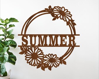 Daisy Wreath Name Sign SVG - Floral Laser Cut Template (Digital Download)
