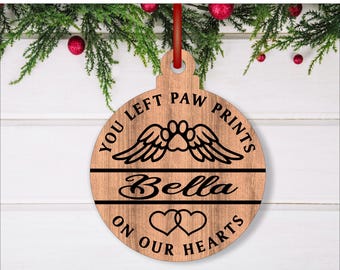 Pet Memorial Christmas Ornament SVG: Paw Prints on Our Hearts (Digital Download)