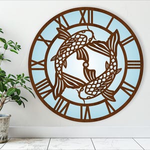 Koi Fisch Wanduhr Laser cut Dateien, SVG-Datei. vektor, ai, cdr, dxf, sofort download, digitales design, schnittdatei vorlage