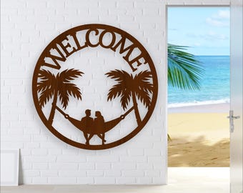 Beach Scene Welcome Sign SVG File: Laser Cut Wall Art (Digital Download