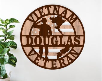 Vietnam Veteran Name Sign: Laser Cut  Military Personalized Army wall art (Digital Download)
