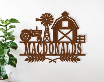 Farm Scene Name Sign SVG Laser Cut Template, Homestead Wall Decor (Digital Download)