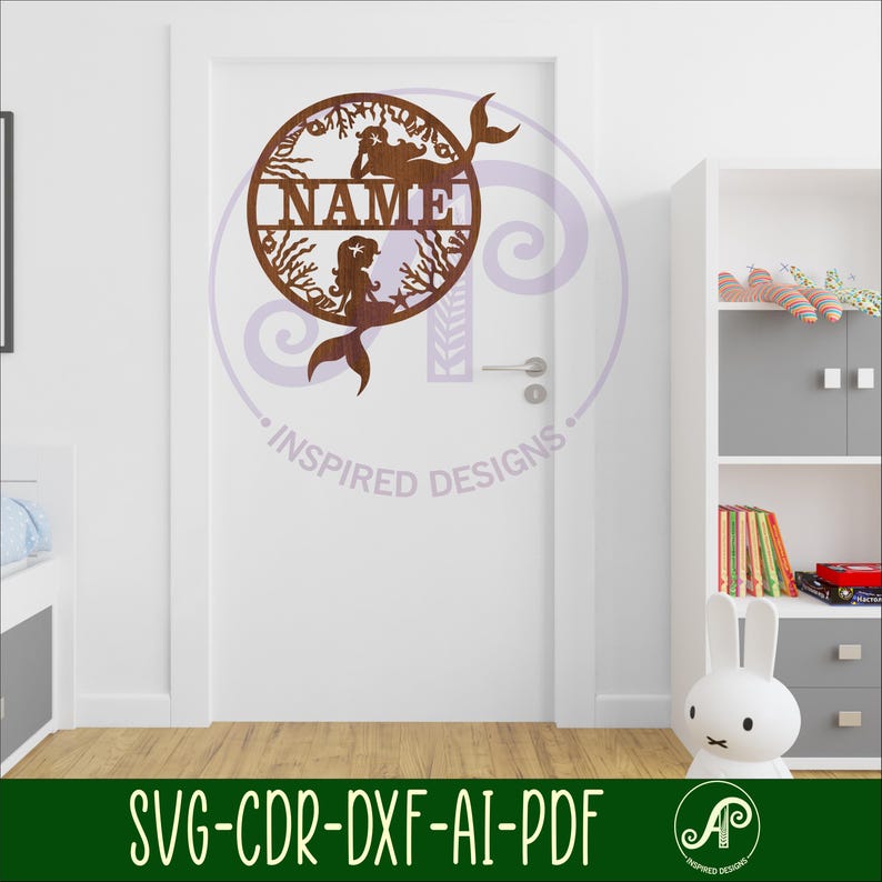 Mermaid Name Sign SVG: Laser Cut Ocean Personalized Nursery Sign ...