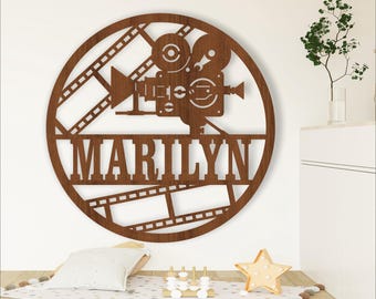 Movie Camera Name Sign: Laser Cut File Template (Digital Download)