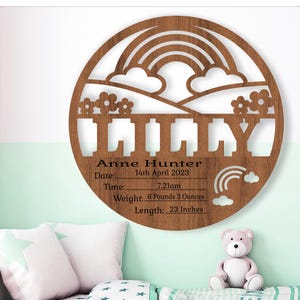 Rainbow Baby stats, Birth plaque, Newborn baby name sign template SVG, Laser cut template, instant download Ai, Cdr, Dxf