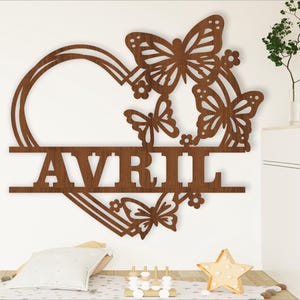 Segno del nome del cuore a farfalla download digitale modello SVG tagliato al laser, appendino per porta o parete ai, cdr, dxf pdf download immediato