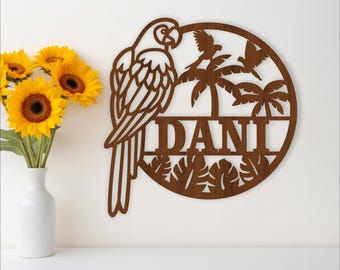 Parrot Name Sign: Tropical Door Hanger, Laser Cut Template (Digital Download)