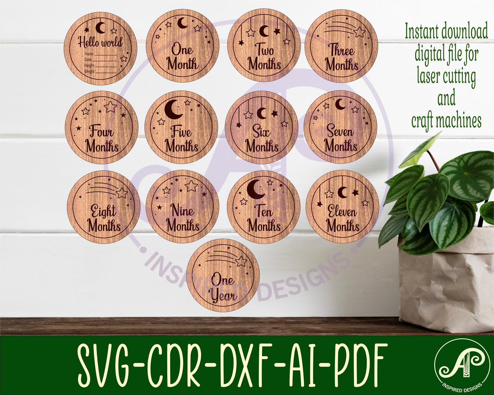 Moon & Stars Baby Milestone Discs SVG: Laser Cut Nursery Bundle ...