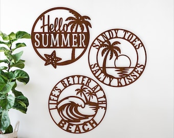 Beach Summer Wall Signs SVG Bundle, Hello Summer Sandy Toes Laser Cut (Digital Download)