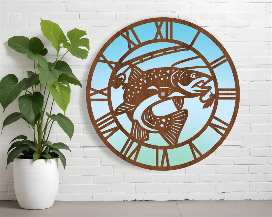 Fishing Trout Wall Clock Laser Cut Files, SVG File. Vector File Ai, Cdr ...