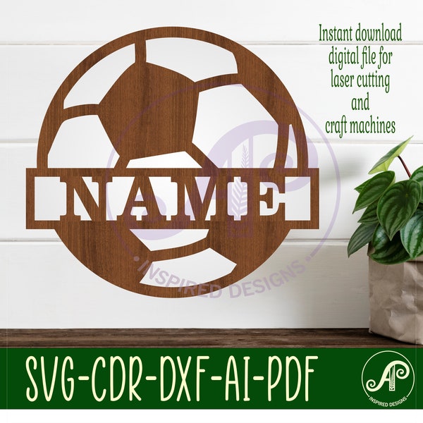 Soccer Ball Name sign SVG sport theme laser cut template, door or wall hanger, vector file ai, cdr, dxf pdf instant download