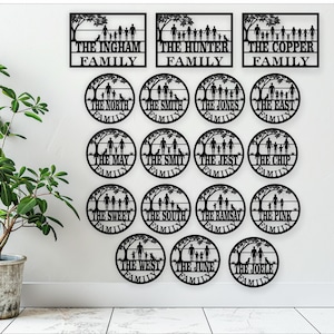 18 Cartello con il nome della silhouette della famiglia, SVG, appendino per porta o parete a tema persone, modello tagliato al laser, download immediato File vettoriale Ai, Cdr, Dxf