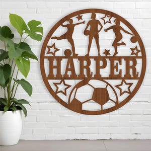 Voetbal/voetbal vrouwelijke naambordje, SVG, sportthema deur- of muurhanger, lasergesneden sjabloon, instant download vectorbestand Ai, Cdr, Dxf