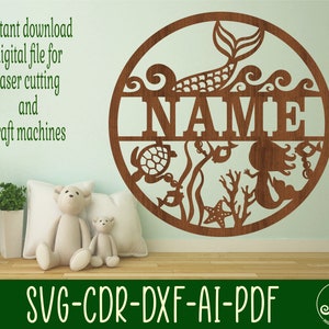 Mermaid Name Sign, SVG, Ocean Themed Door or Wall Hanger, Laser Cut ...