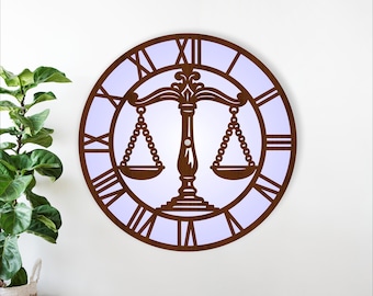Lawyer Scales Justice Clock SVG , Laser Cut Legal Office Wall Decor (Digital Download)