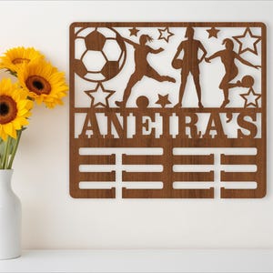 Fußball Medaillenhalter, SVG, Tür- oder Wandhänger mit dem Thema Sport, Laser geschnittene Vorlage, sofortiger Download Vektordatei Ai, Cdr, Dxf