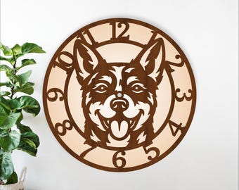 Blue Heeler Dog Clock SVG - Australian Cattle Dogs Wall Clock Laser Cut (Digital Download)