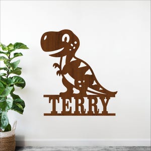 T-Rex Dino namnskylt - Dinosaur personlig laserskuren SVG-mall (digital nedladdning) bild 1