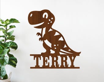 T-Rex Dino Name Sign - Dinosaur Personalized Laser Cut SVG Template (Digital Download)