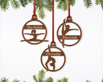Personalized Gymnastics Ornament SVG Gymnast Christmas Decoration Laser Cut Name Bauble Digital File Set
