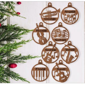 Adornos navideños de instrumentos musicales, 8 diseños SVG cortados con láser, descarga instantánea de plantillas en Pdf, Dxf, Ai y Cdr.