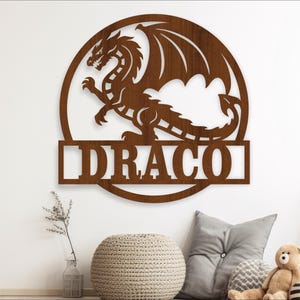 Dragon name sign, SVG, fantasy themed door or wall hanger, Laser cut template, instant download Vector file Ai, Cdr, Dxf