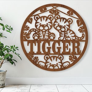 Tiger Namensschild, SVG, Tür- oder Wandschild, Laserschnitt-Vorlage, Sofort-Download Vektordatei Ai, Cdr, Dxf
