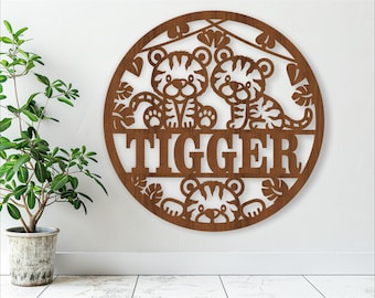 Tiger Name Sign, Laser Cut Wall personalized Wild Animal kids room decor (Digital Download)