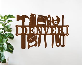 Tools Name Sign SVG, Builders Theme Laser Cut Wall Art (Digital Download)