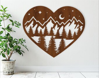 Night Forest Heart Wall Art: Laser Cut SVG File (Digital Download)