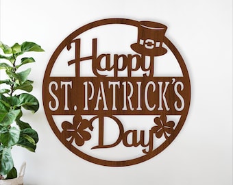 Happy St Patrick's Day Round Sign SVG Laser Cut File Glowforge Cricut (Digital Download)