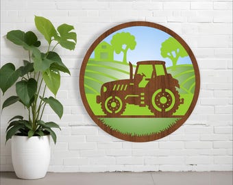 Tractor layered wall sign design. laser cut file. vector file SVG ai, cdr, dxf instant download, farm wall art