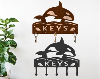 Orca Whale Key Holder SVG Laser Cut - Ocean theme Rack Keys Sign (Digital Download)