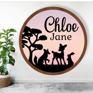 Nom personnalisé animaux de la forêt - téléchargement numérique animaux signe en couches sur le thème - nom découpé au laser signe SVG