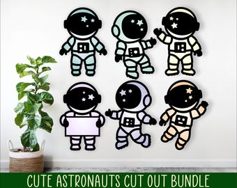 Astronauts two layer shapes. 6 laser cut SVG cut outs (digital download)