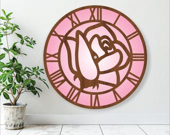 Rose Wall Clock Laser Cut File: Floral SVG Template (Digital Download)