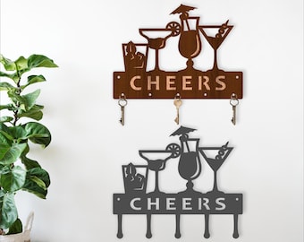 Cheers Bar Key Holder SVG - Cocktail Wall Rack Decor Laser Cut File (Digital Download)