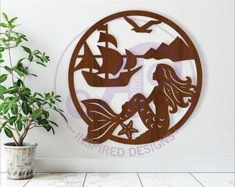 Mermaid & Ship Wall Art: Laser Cut SVG File (Digital Download)