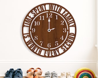 Family Clock SVG, Time Spent With Family Laser Cut Clocks Digital Download File designs