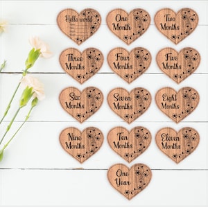 Disques coeur jalon mensuel pour bébé SVG - lot sur le thème de la chambre de bébé - fichiers à téléchargement numérique disques floral bébé jalon découpés au laser