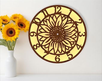 Sunflower realistic wall clock laser cut files, SVG file. vector file ai, cdr, dxf instant download digital design, cut file template