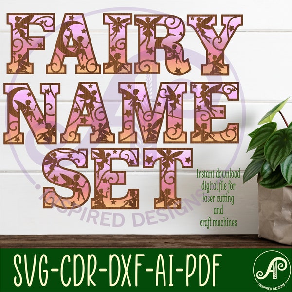 Fairy alphabet letter set. 2 layer letters. 49 letter options SVG vector file  ai, cdr, dxf and pdf instant download digital design