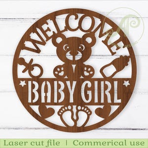 Willkommen Baby Mädchen Wandkunst, SVG-Datei. vektor, ai, cdr, dxf sofort download digital design, laser cut, wandkunst baby partythema